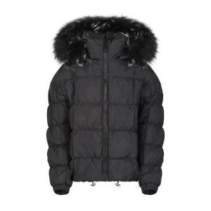 coat scrunch puffer white tips fur - black