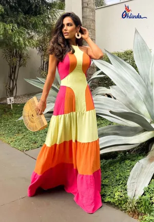Colorblock Halter Maxi Dress