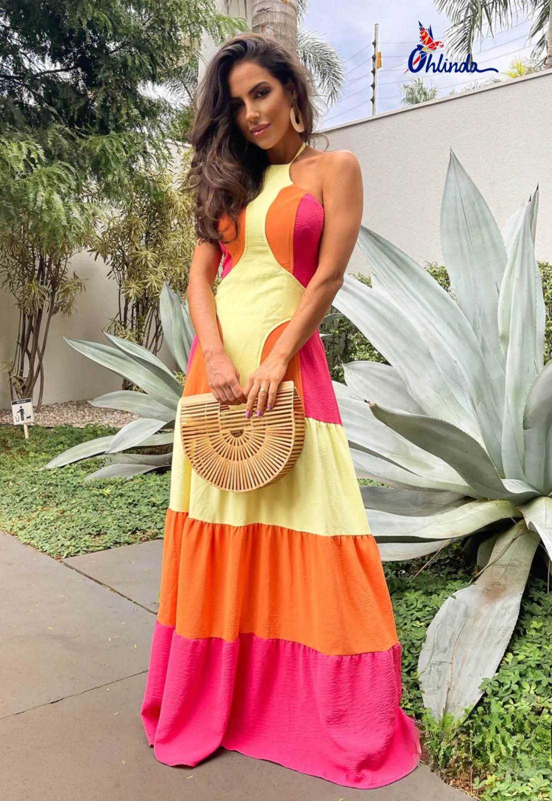 Colorblock Halter Maxi Dress