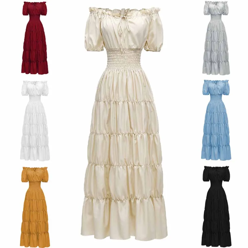 Costume Medieval Chemise Dress Pirate Peasant Dress Bohemian Long Dress For Women