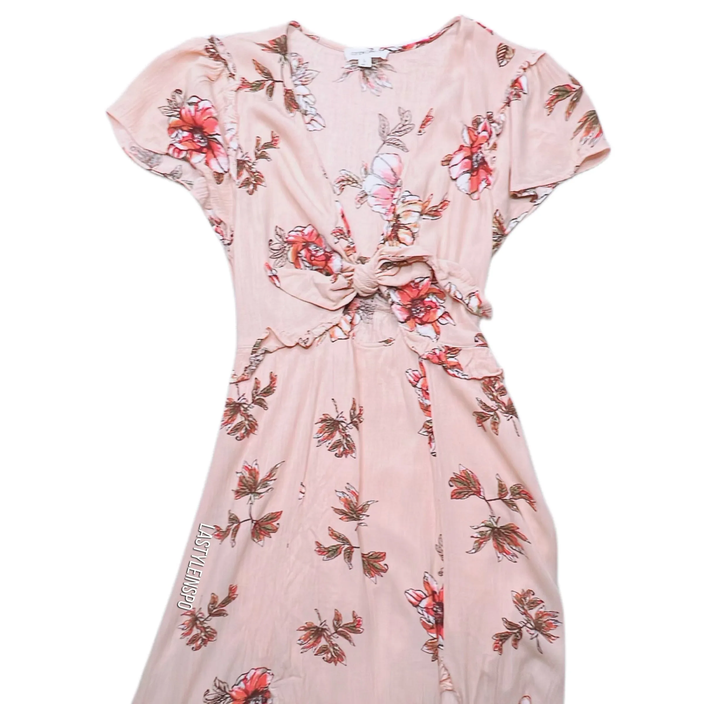 Cotton Candy LA Maxi Dress Double Slit Cut Back Short Sleeves Floral Peach Small