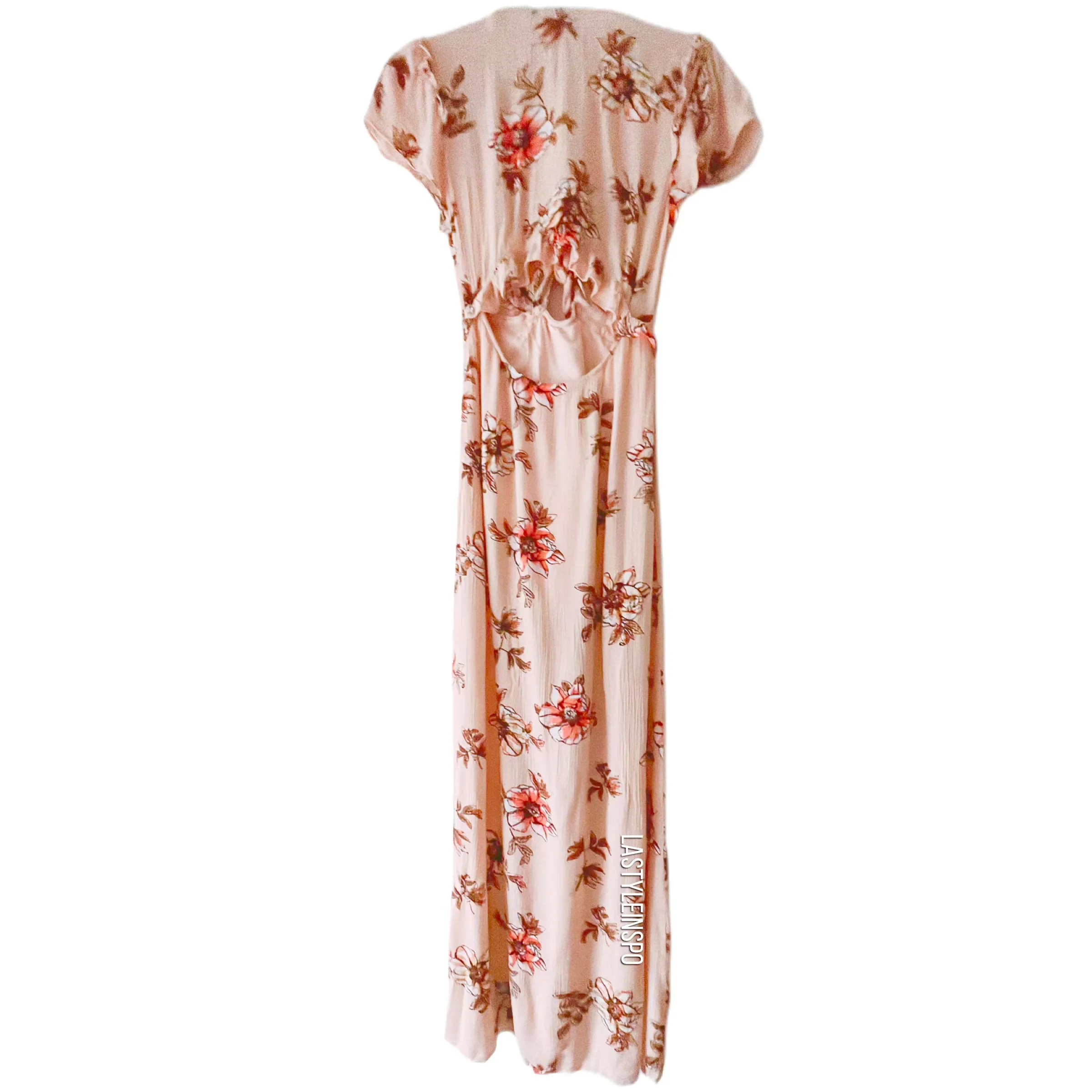 Cotton Candy LA Maxi Dress Double Slit Cut Back Short Sleeves Floral Peach Small