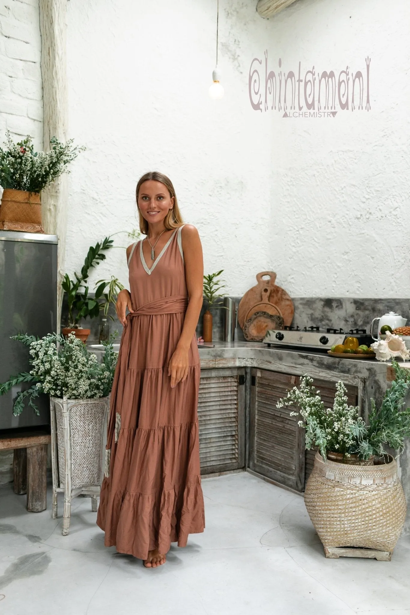Cotton Maxi Tiered Dress / Dusty Pink
