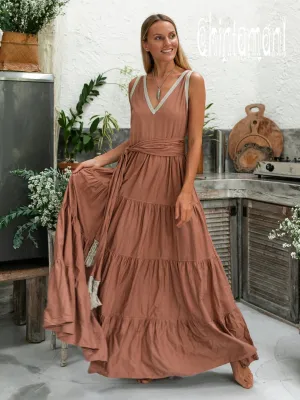 Cotton Maxi Tiered Dress / Dusty Pink