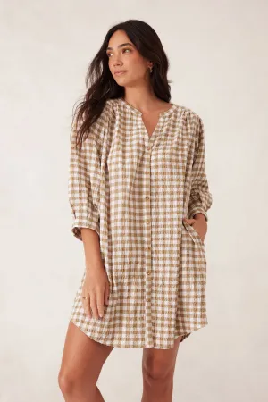 Crinkle Mini Dress - Fig Green/White Gingham