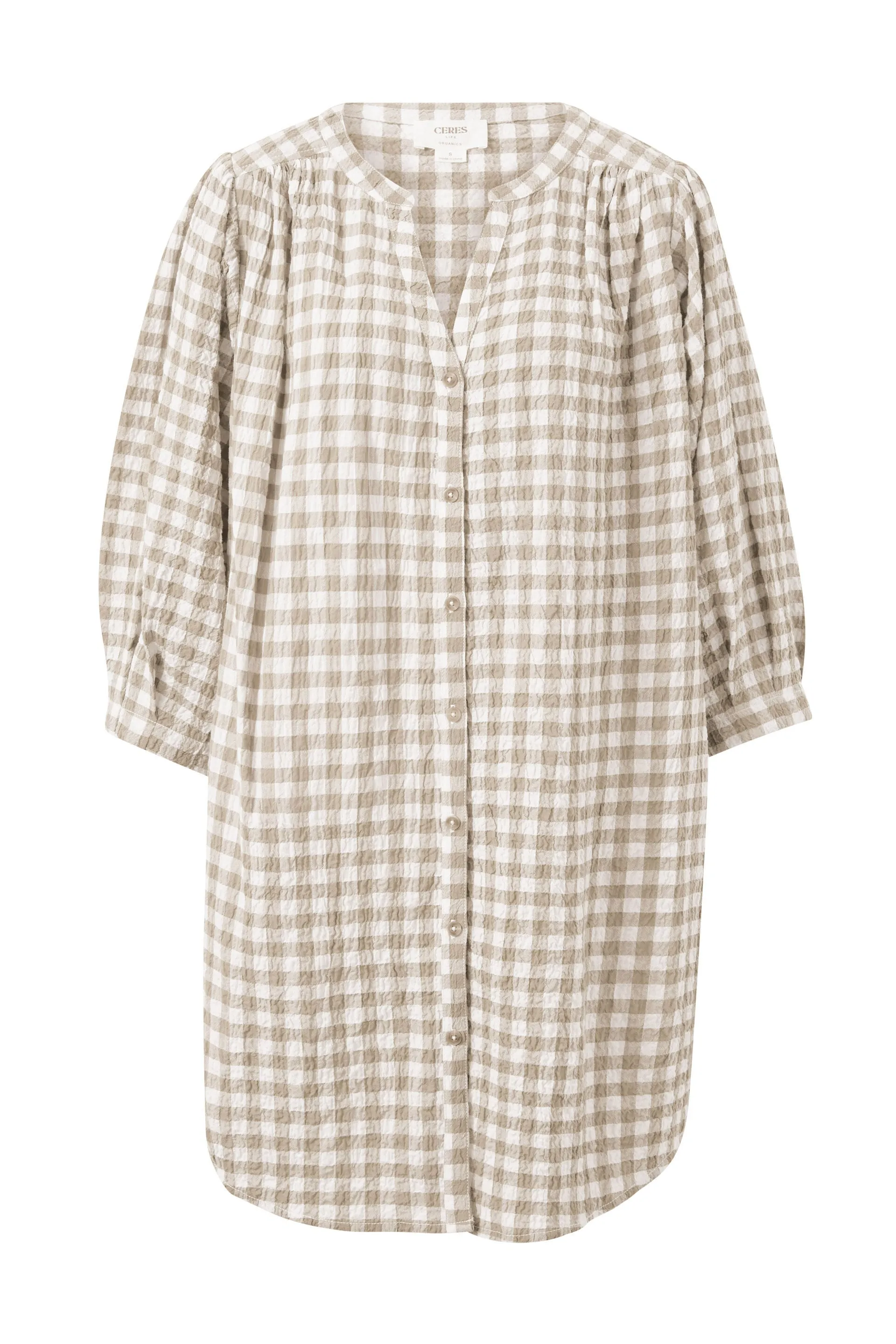 Crinkle Mini Dress - Fig Green/White Gingham