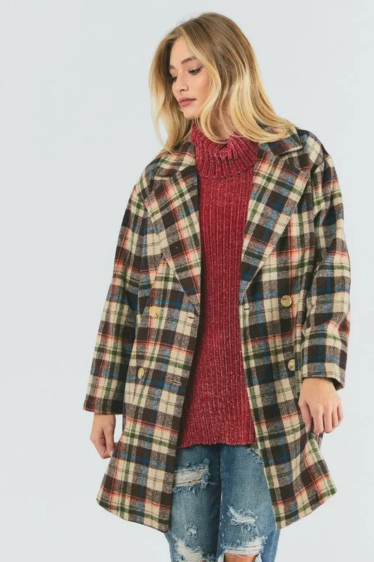 Davi & Dani Oversized Plaid Coat