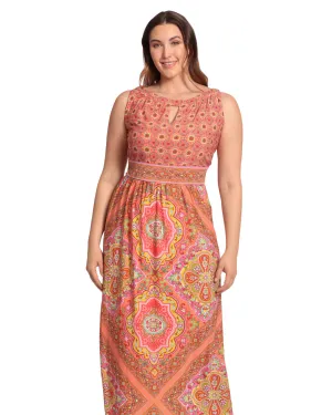 Diamond tile keyhole neck morris maxi dress | Melon/Pink