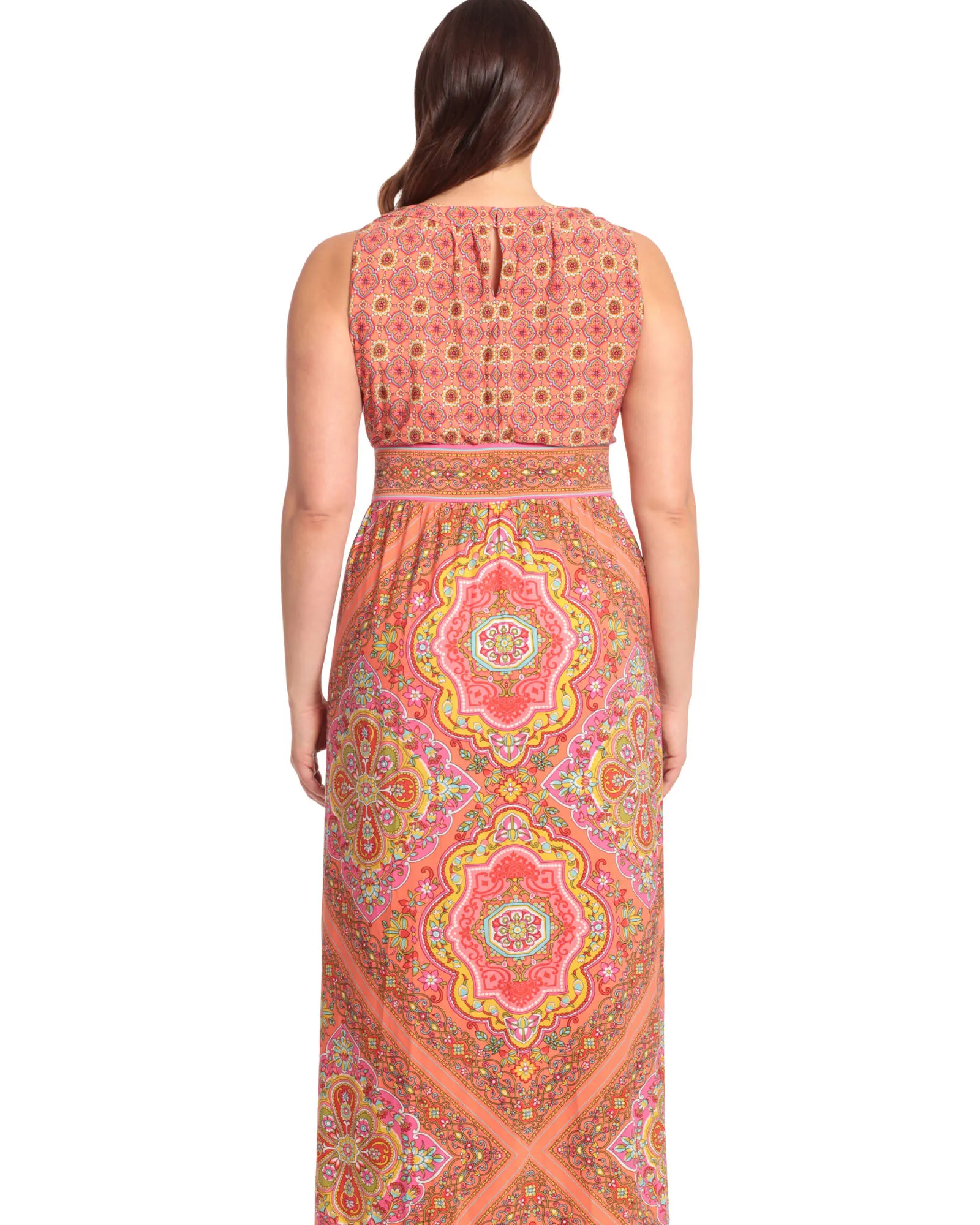 Diamond tile keyhole neck morris maxi dress | Melon/Pink