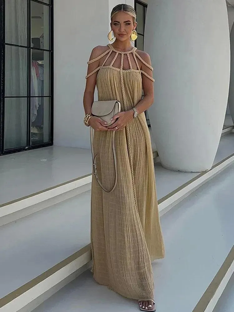 Elegant Lace-Up Maxi Dress: Stylish Statement for Evening Parties