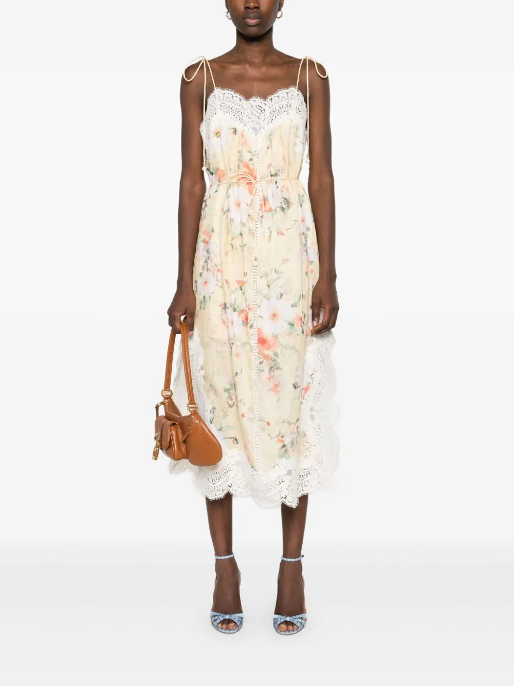 Everley Lace Trim Slip Dress in Yellow Watercolour Floral