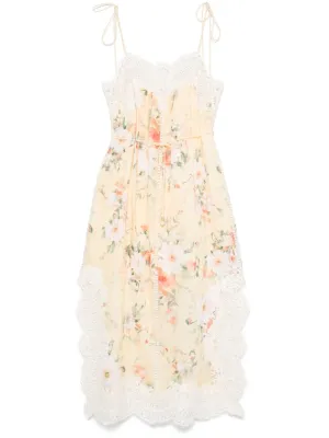 Everley Lace Trim Slip Dress in Yellow Watercolour Floral