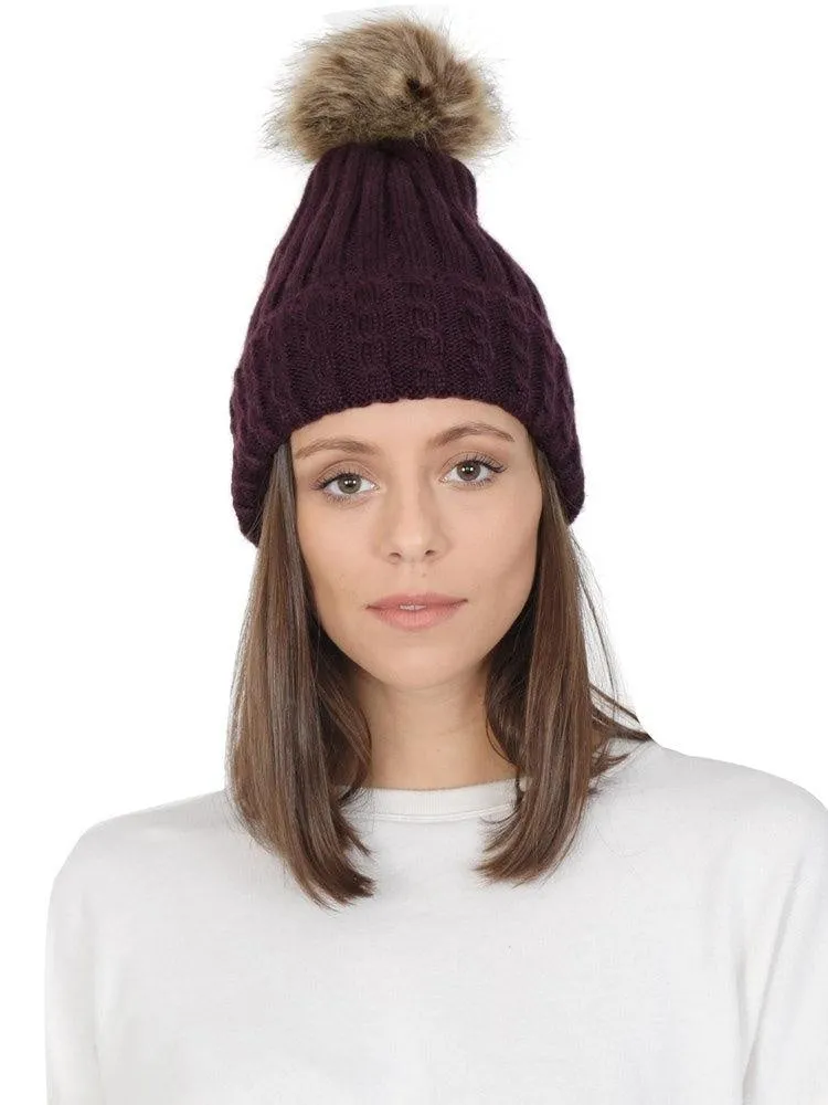 FabSeasons Acrylic Purple Woolen Winter skull cap with Pom Pom for Girls & Women