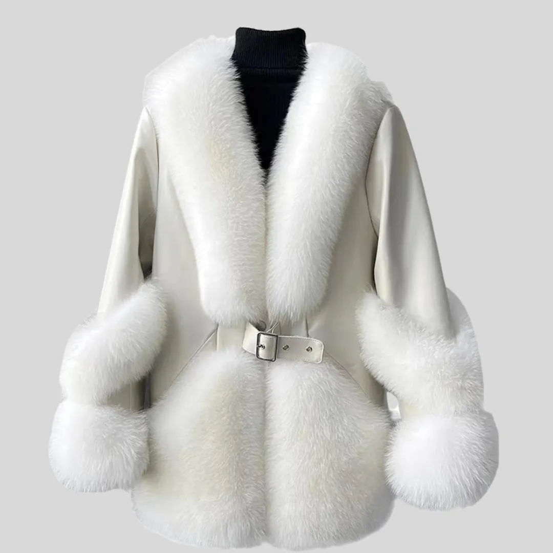 Fox Fur Mid-Length Sheepskin Coat