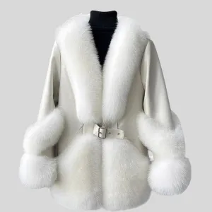 Fox Fur Mid-Length Sheepskin Coat