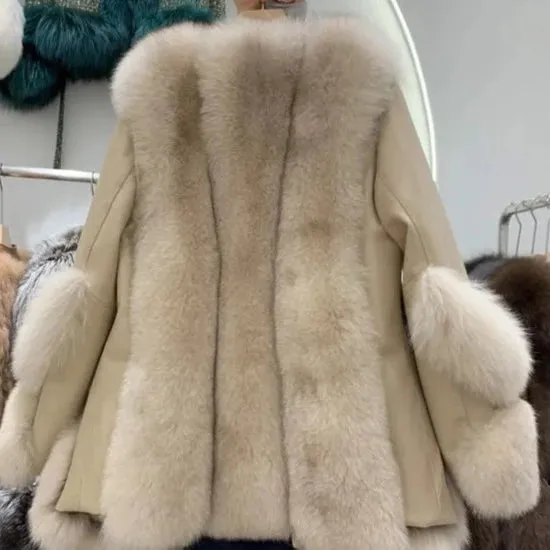 Fox Fur Mid-Length Sheepskin Coat