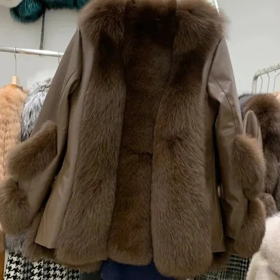 Fox Fur Mid-Length Sheepskin Coat