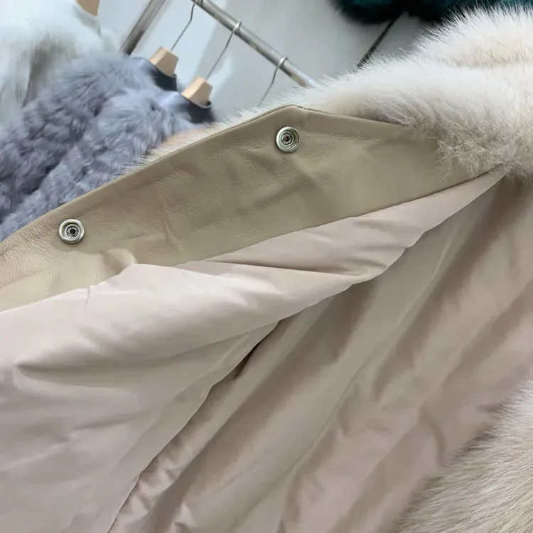 Fox Fur Mid-Length Sheepskin Coat