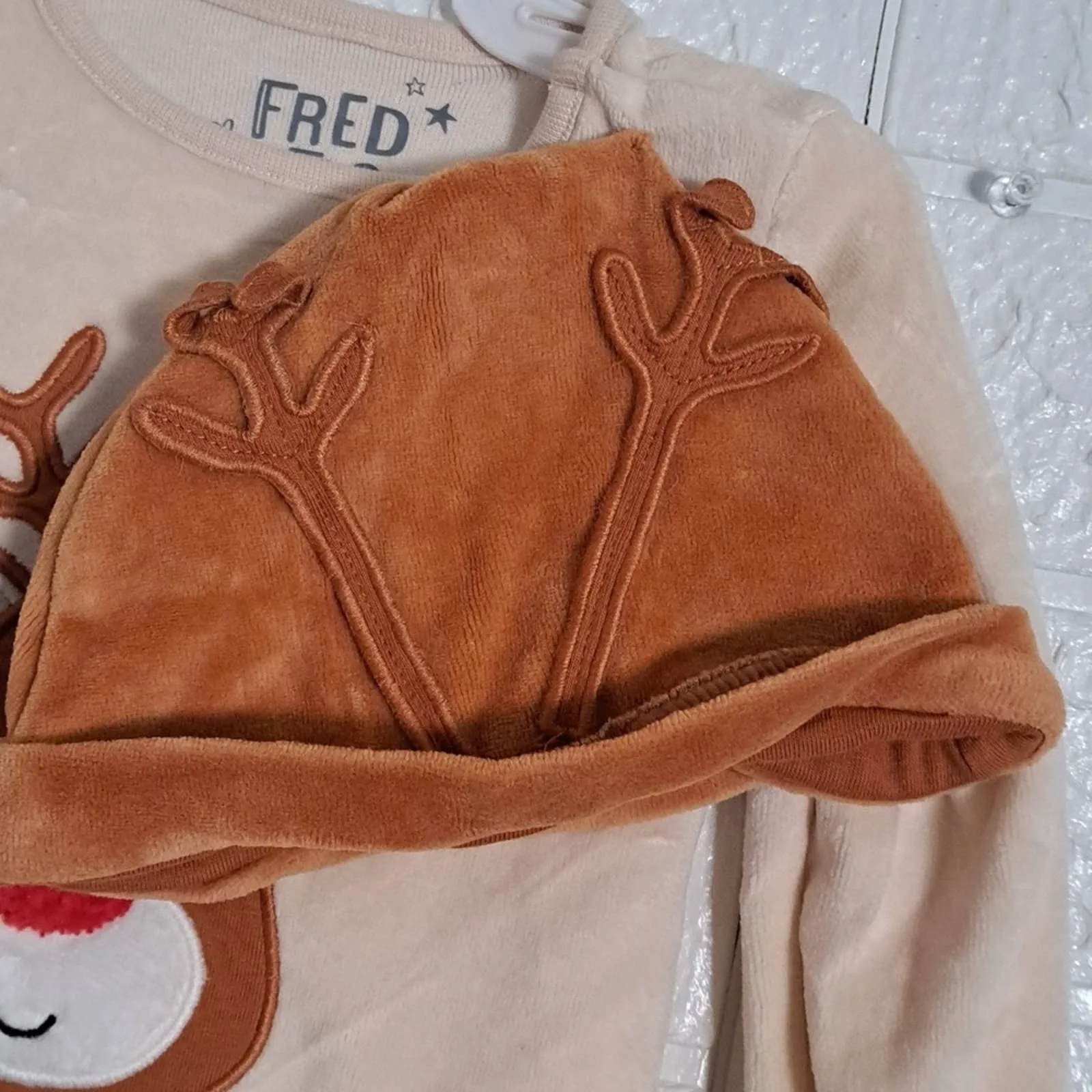 Fred & Flo Reindeer Sleeper Outfit with Hat Three Six Months