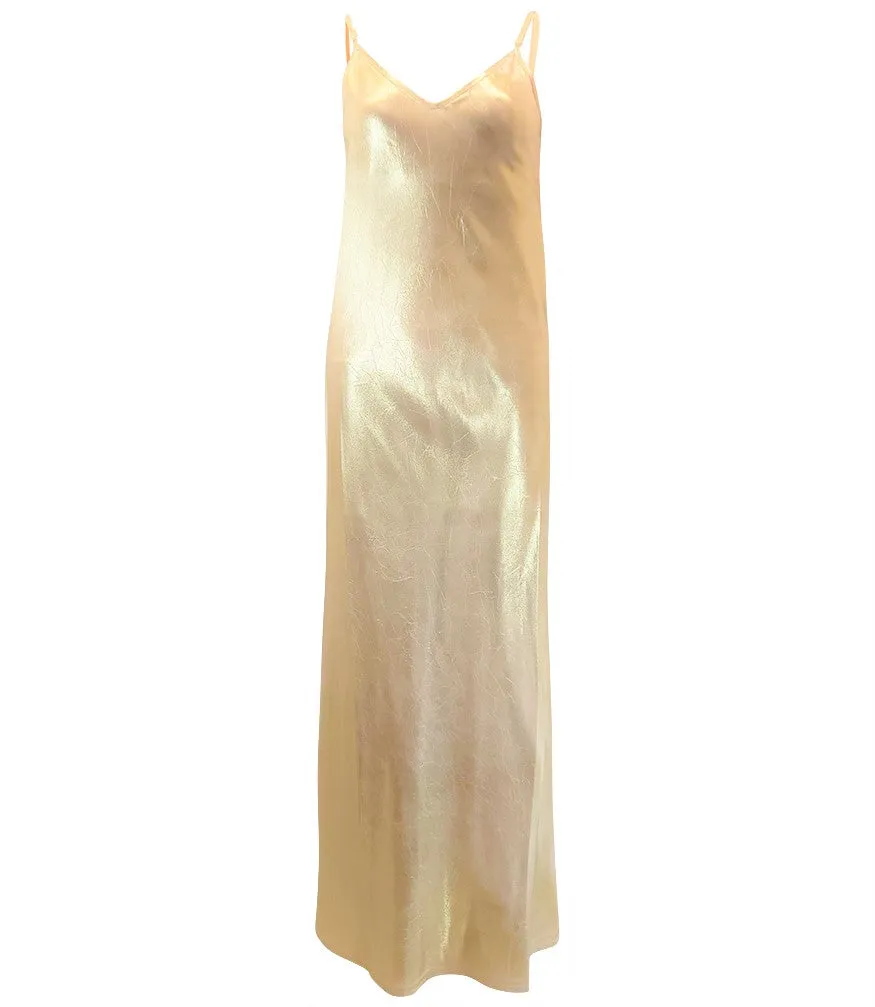 Gold Laminated Slip Dress