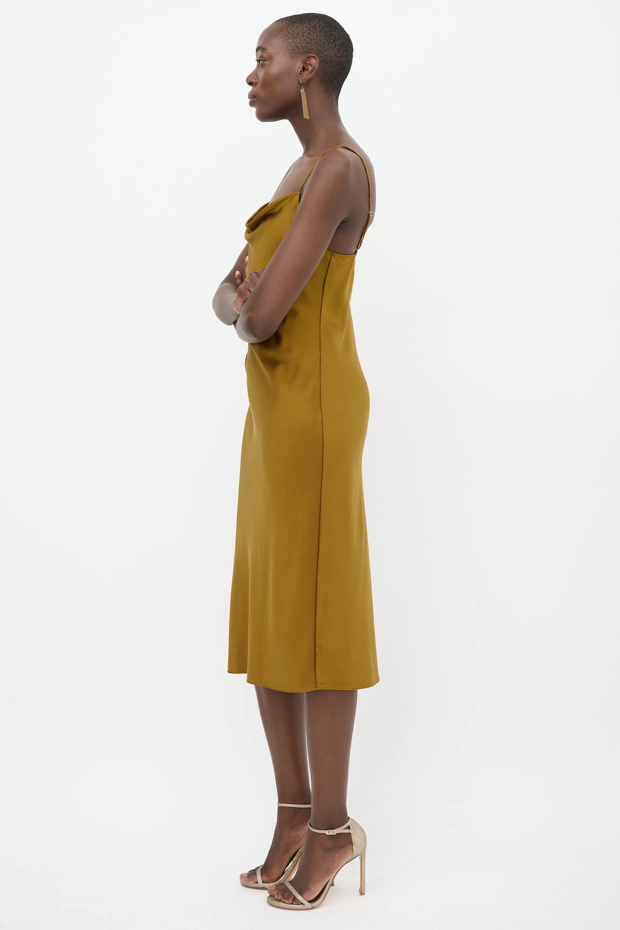 Gold Silk Cowl Slip Dress