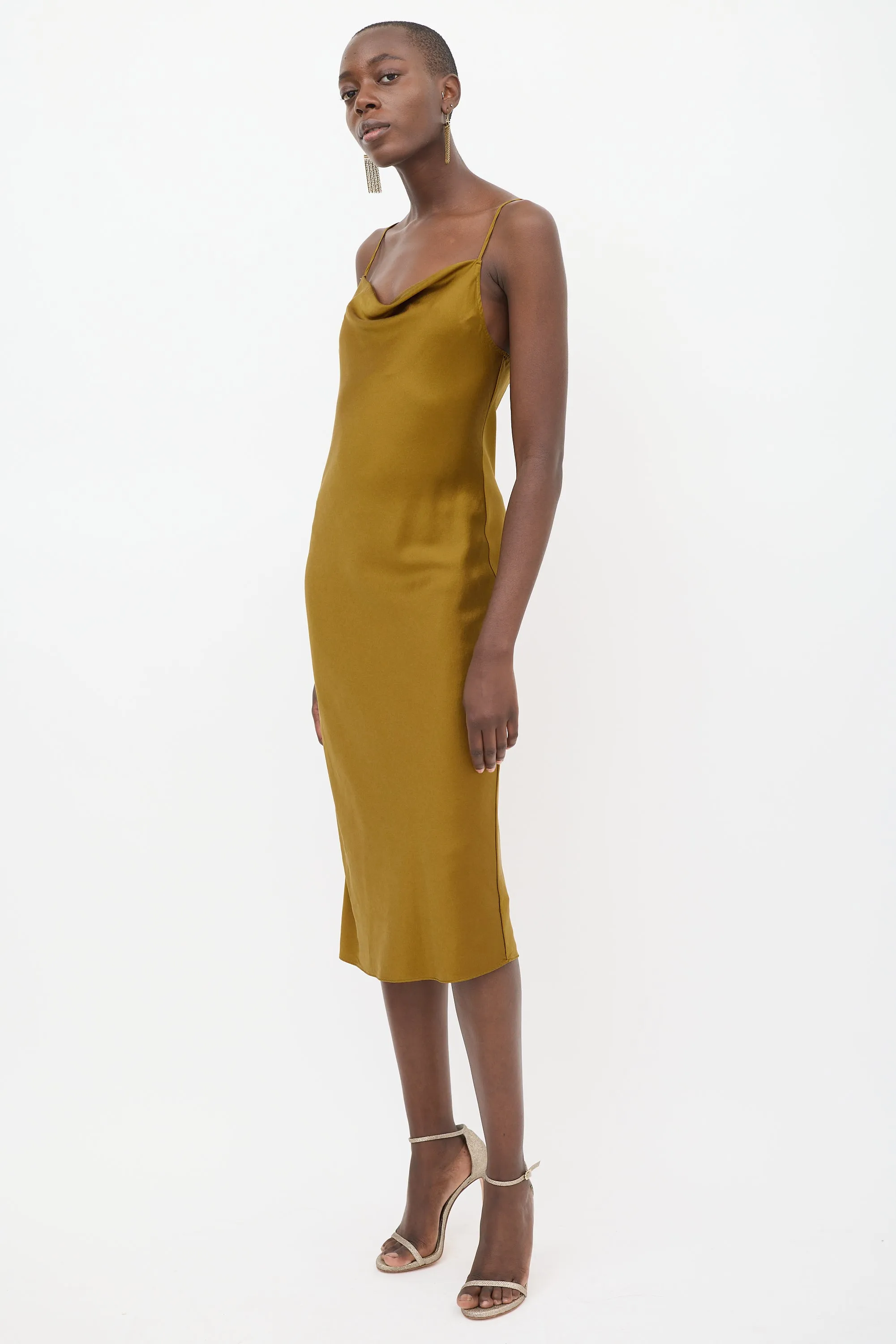 Gold Silk Cowl Slip Dress