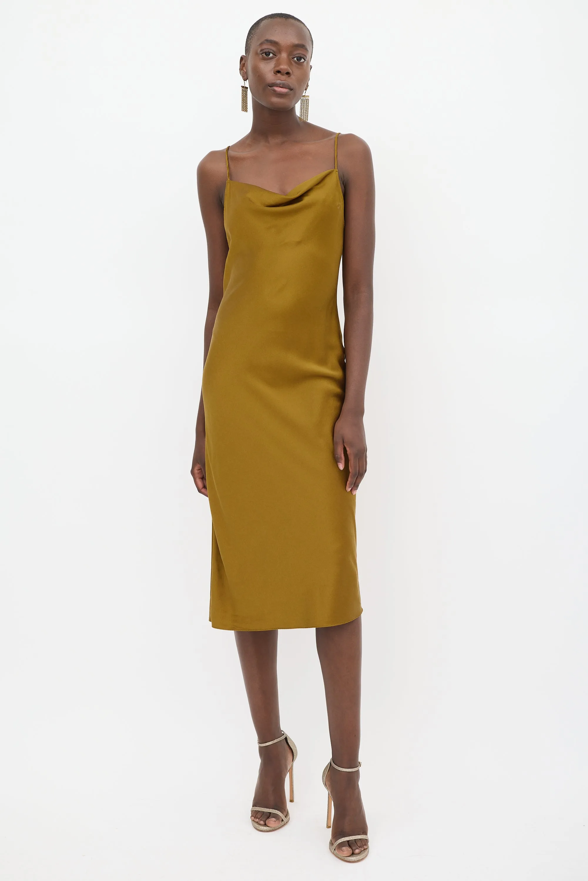 Gold Silk Cowl Slip Dress