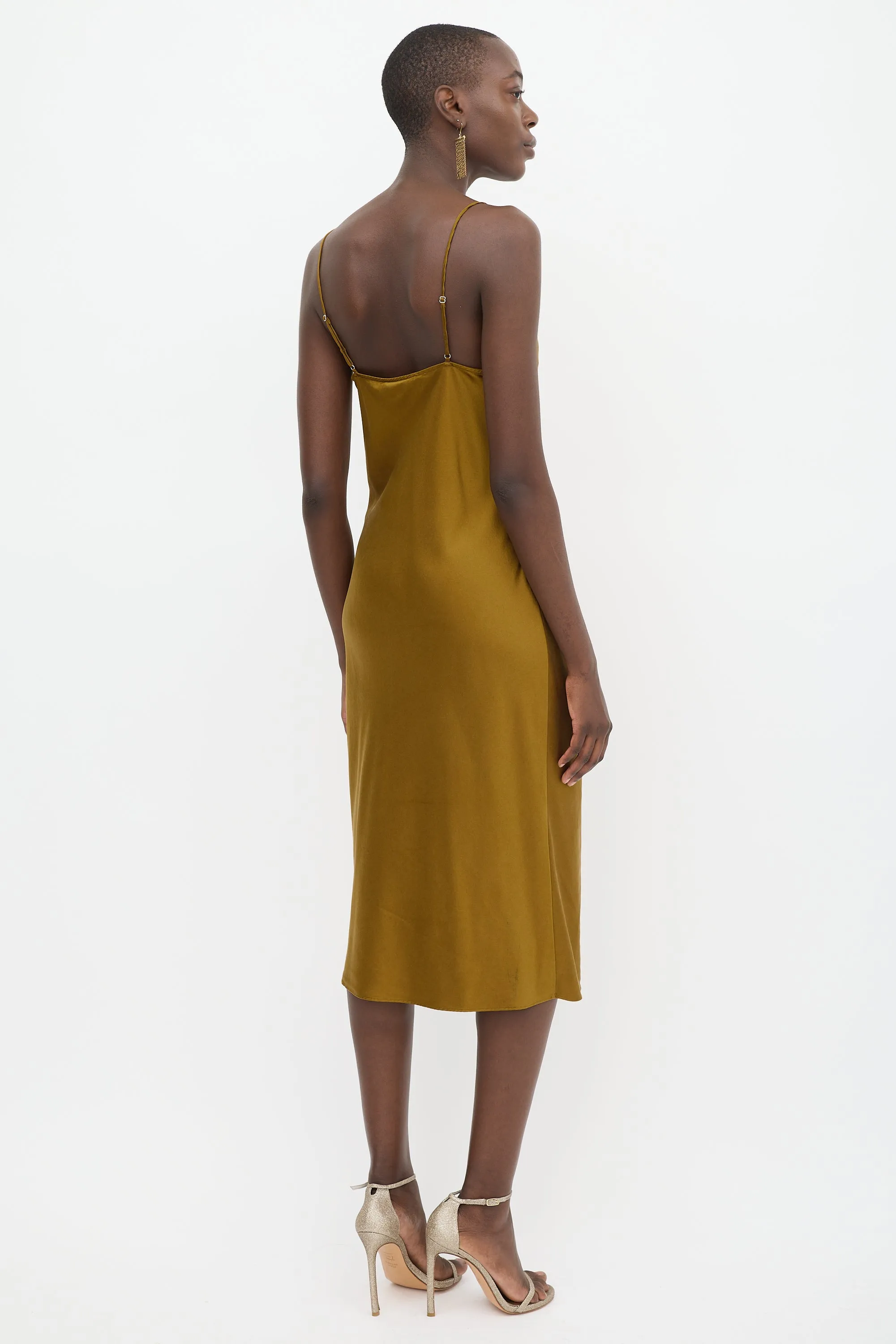 Gold Silk Cowl Slip Dress