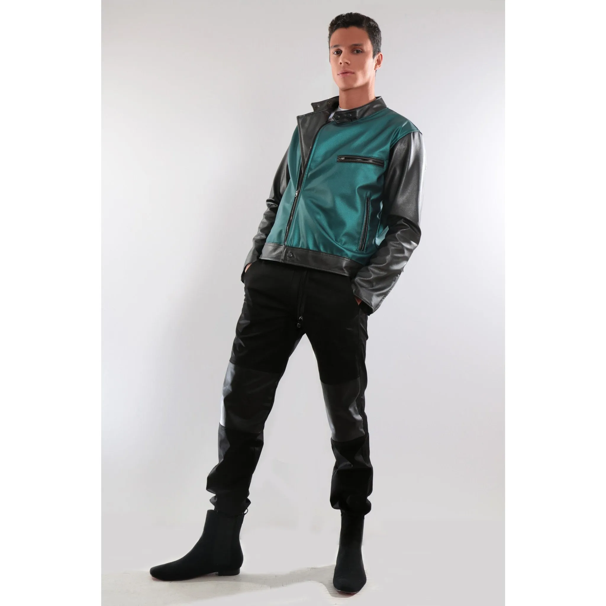 Green and black Synthetic leather Jacket