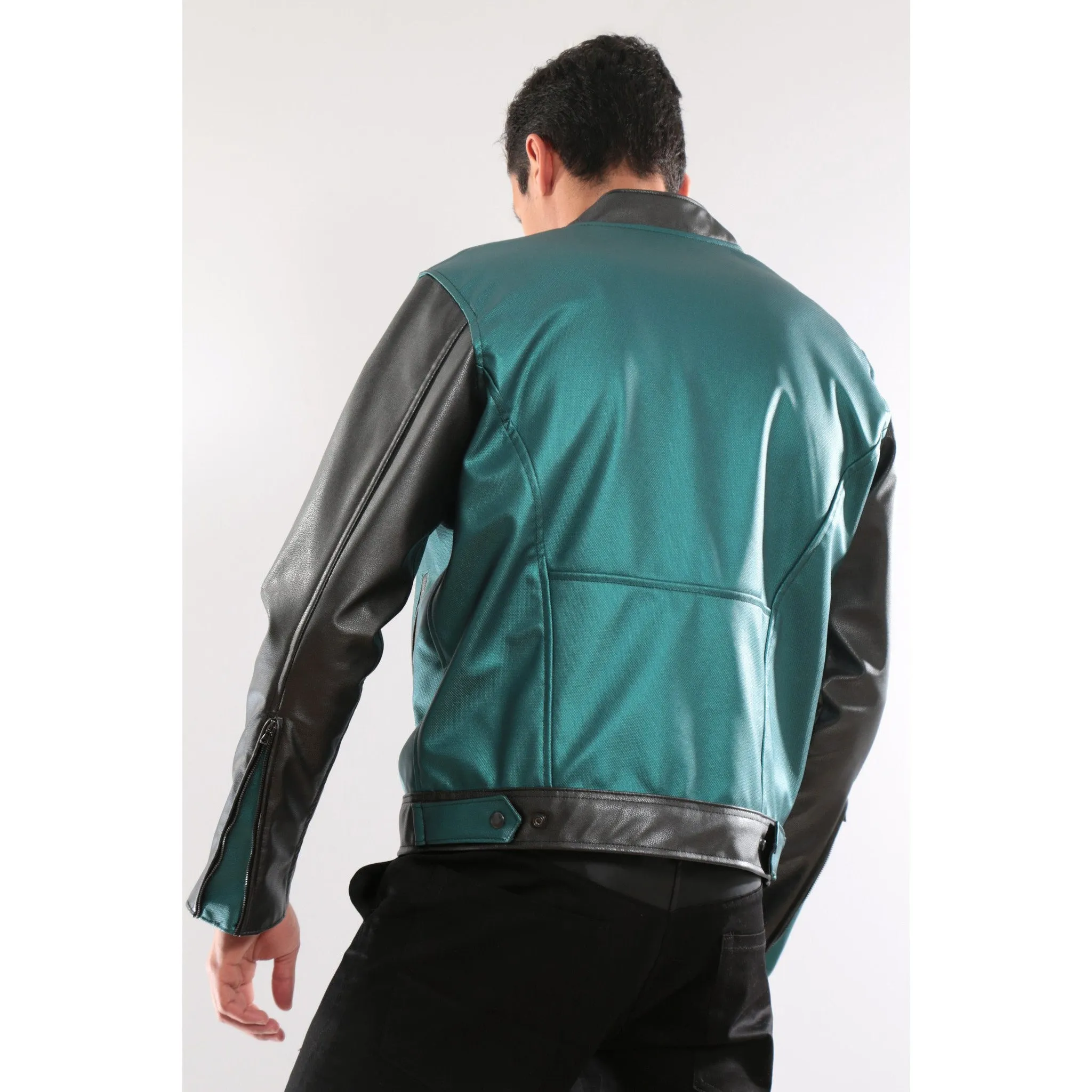 Green and black Synthetic leather Jacket