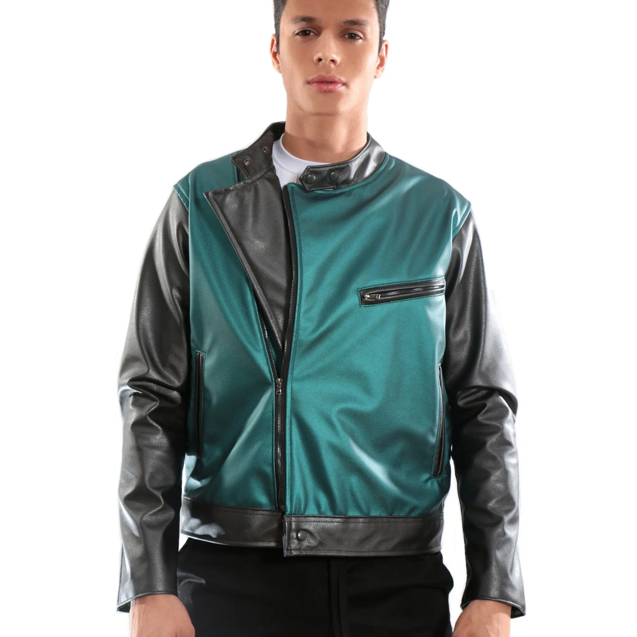 Green and black Synthetic leather Jacket