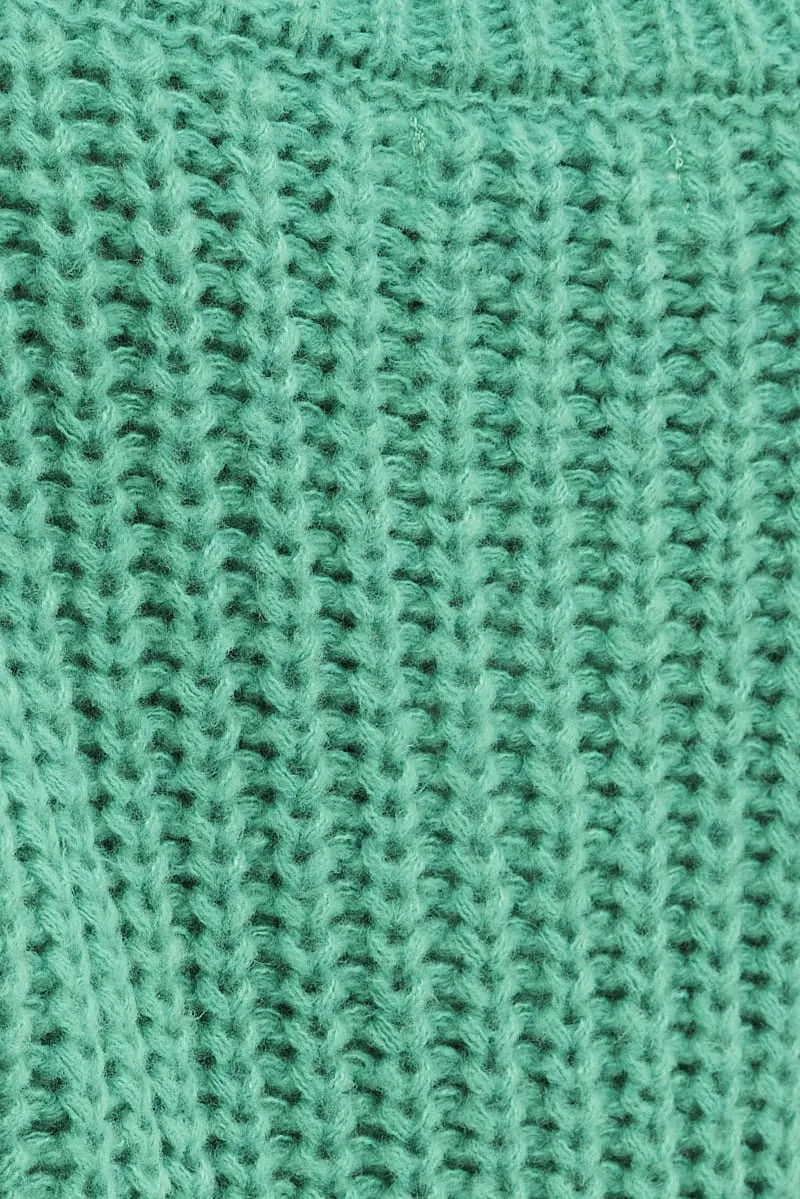Green Knit Top Round Neck Long Sleeve Crop
