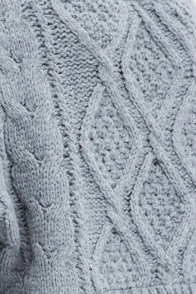 Grey Cable Knit Jumper Crop Faux Layered