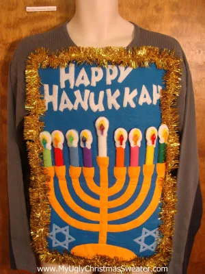 Grey Happy Hanukkah Sweater