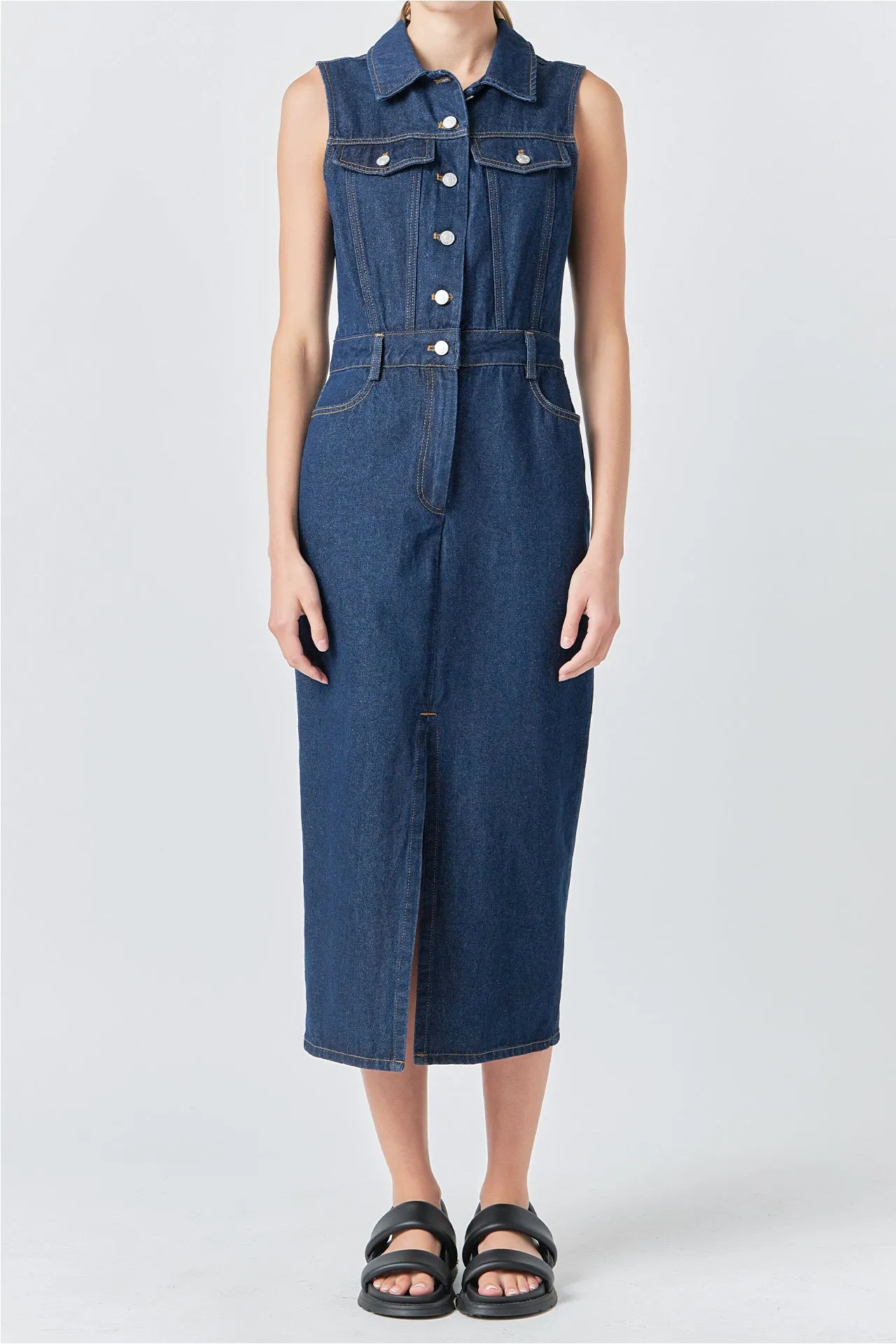 Grey Lab - Sleeveless Maxi Denim Dress