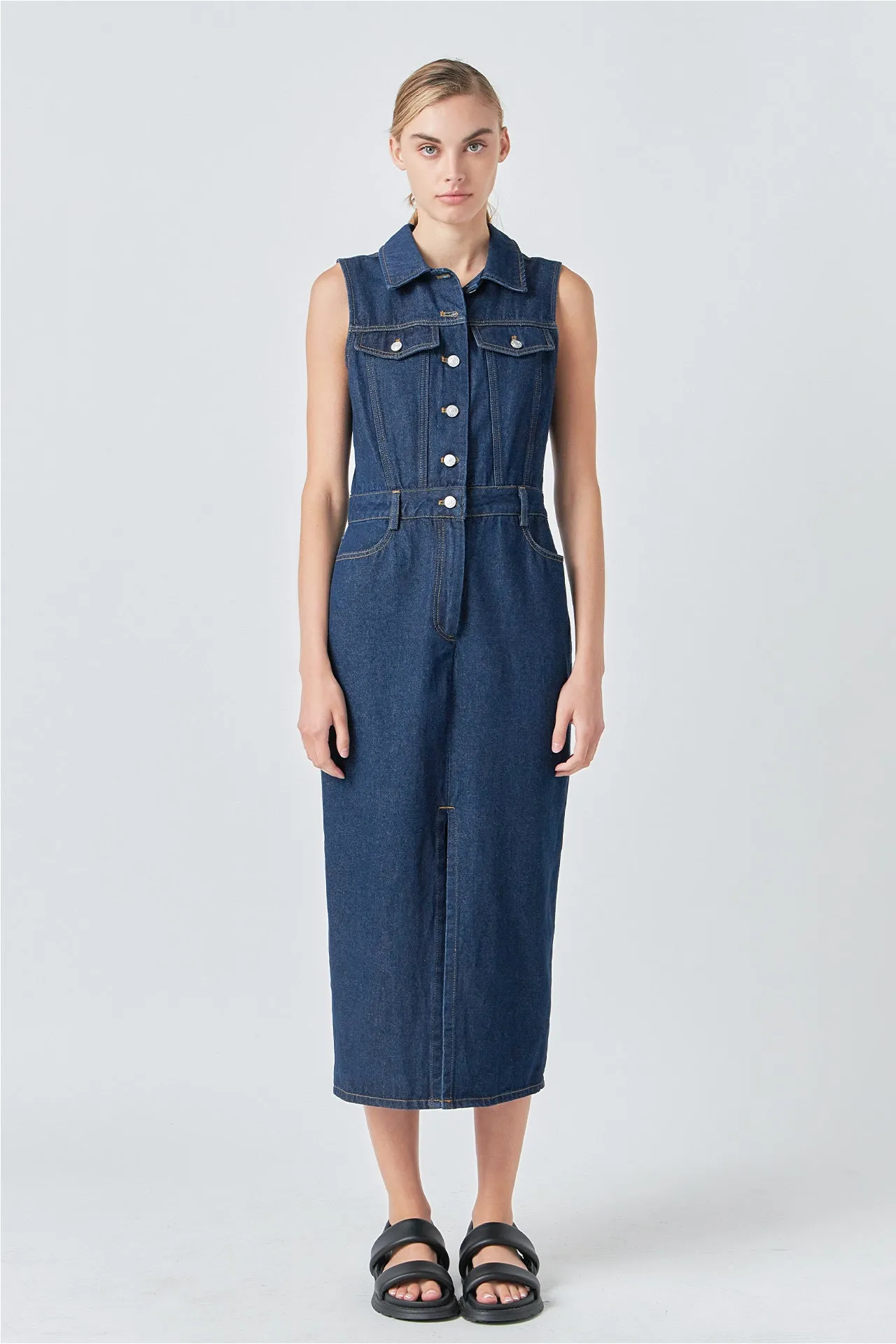 Grey Lab - Sleeveless Maxi Denim Dress