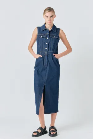 Grey Lab - Sleeveless Maxi Denim Dress