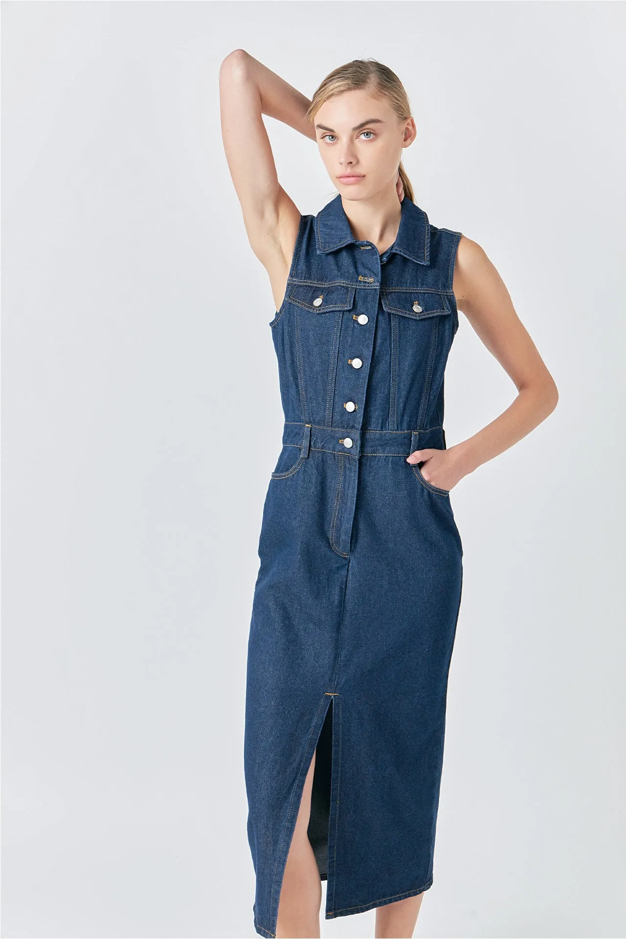 Grey Lab - Sleeveless Maxi Denim Dress