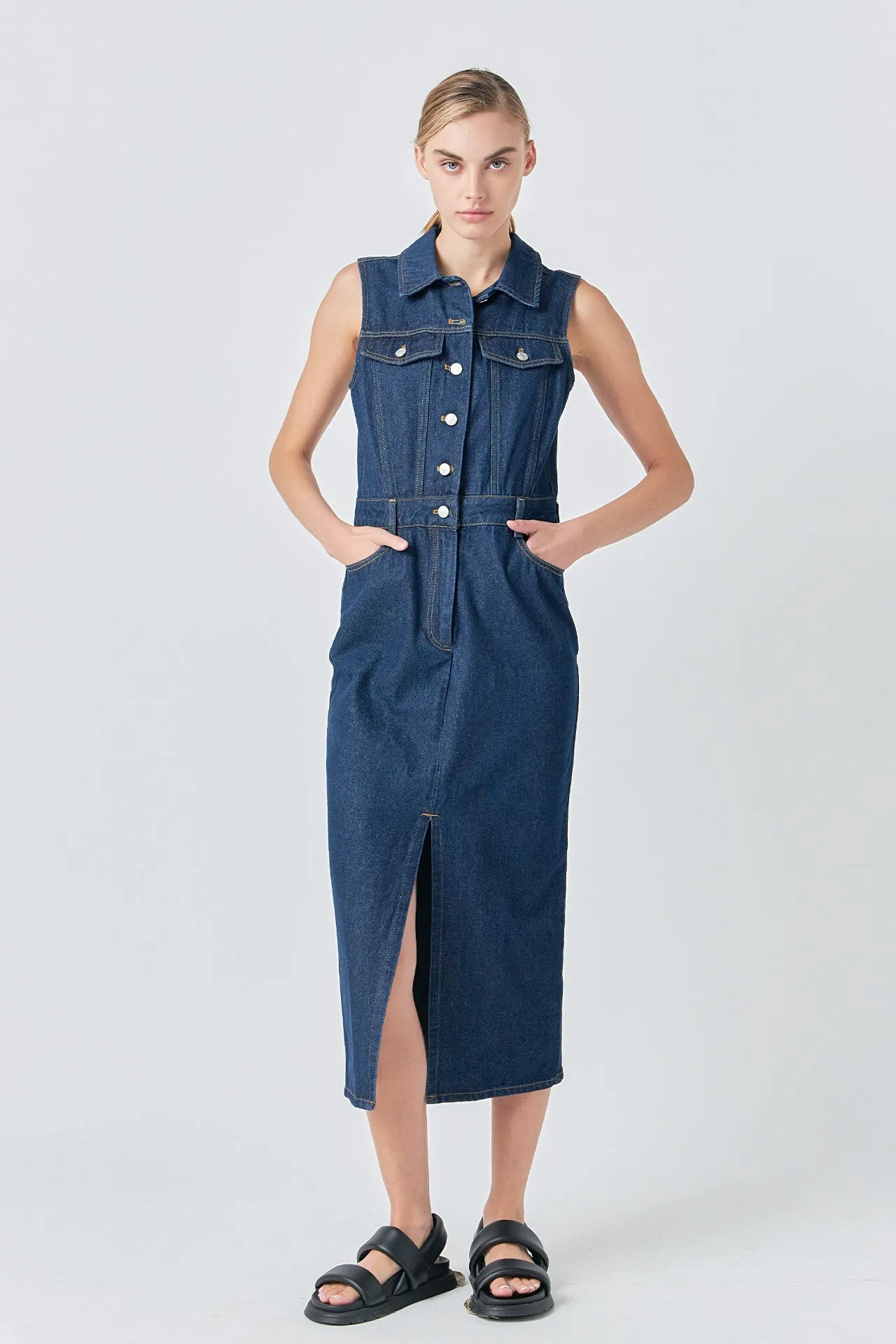 Grey Lab - Sleeveless Maxi Denim Dress
