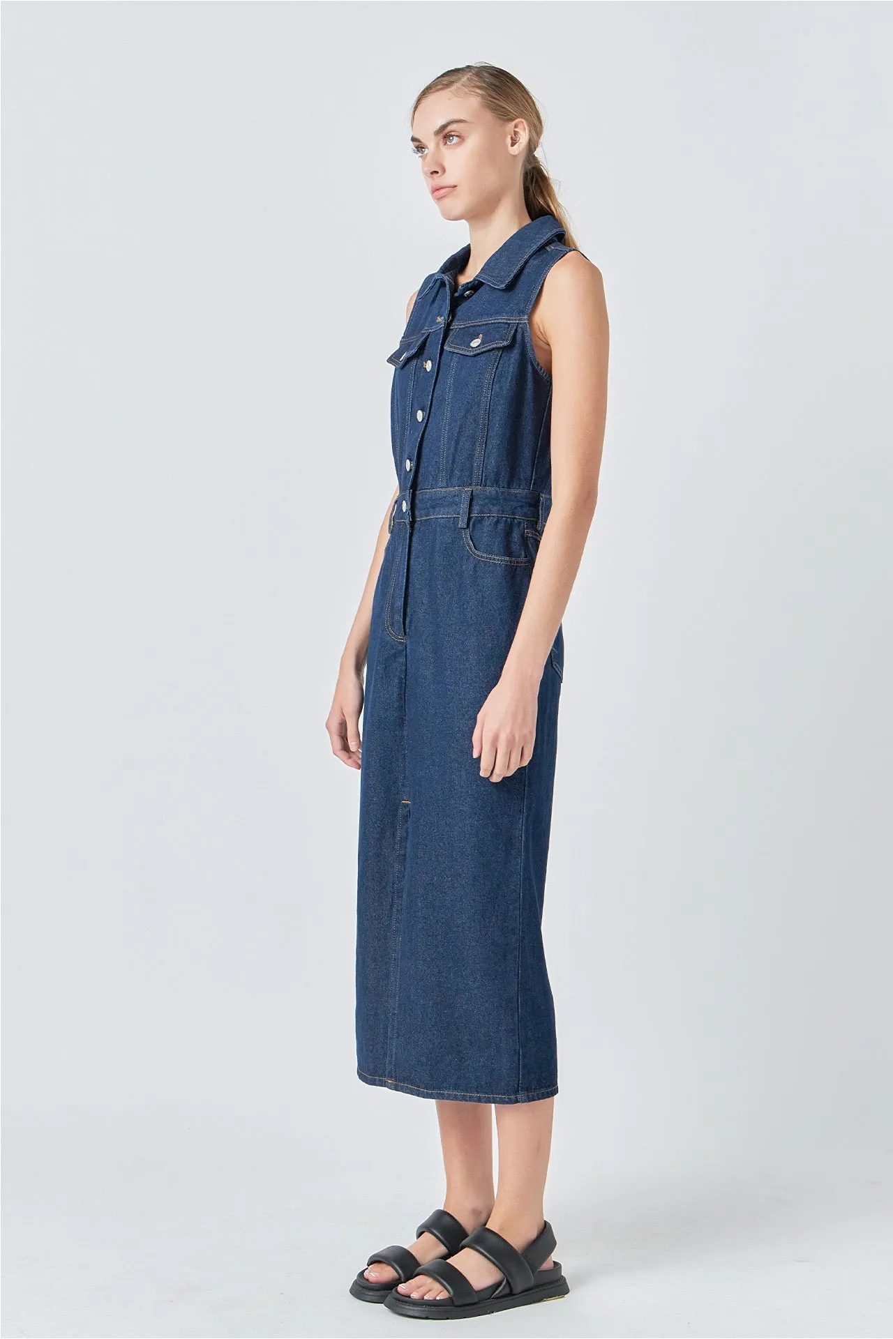 Grey Lab - Sleeveless Maxi Denim Dress