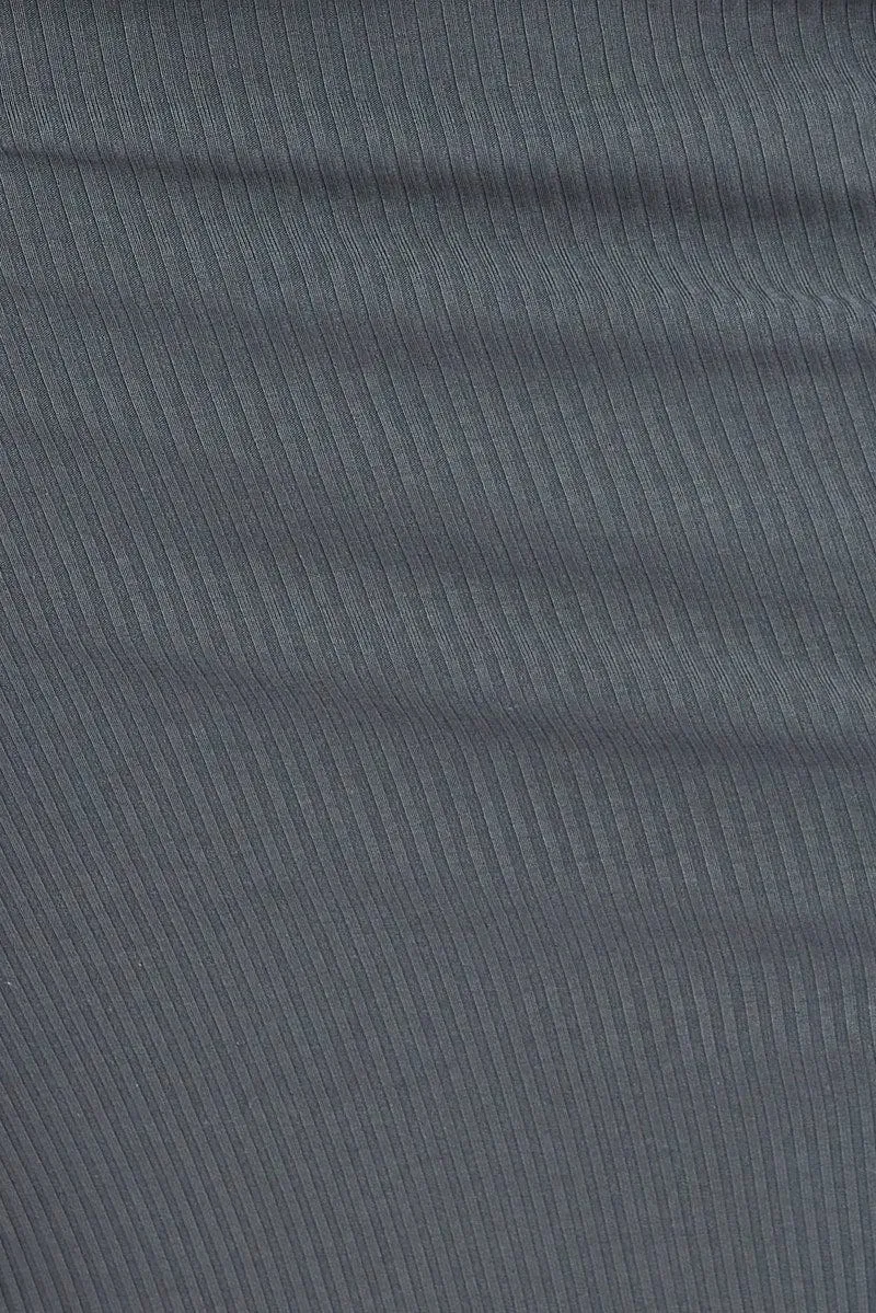 Grey Midi Skirt High Rise Ribbed