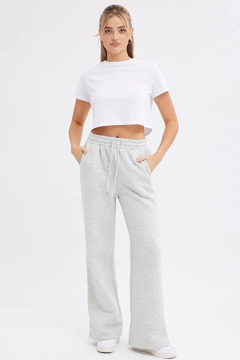 Grey Wide Leg Track Pants High Rise