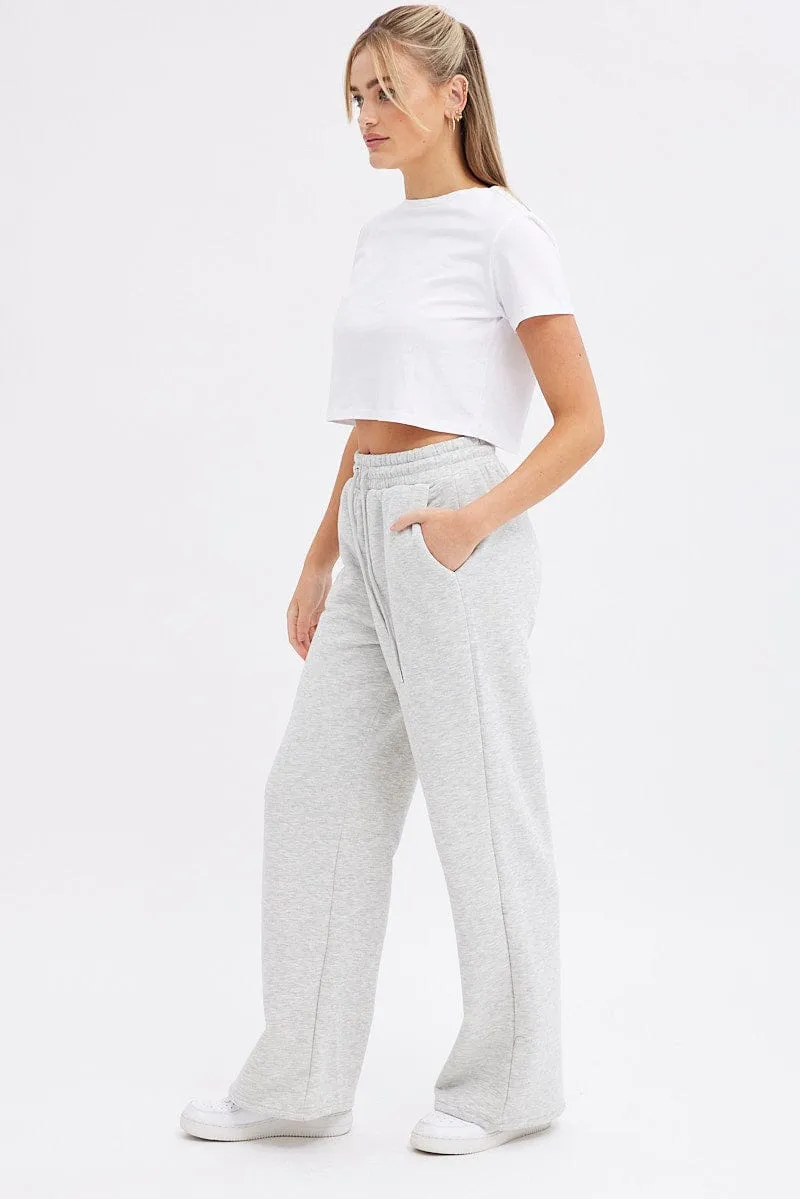 Grey Wide Leg Track Pants High Rise