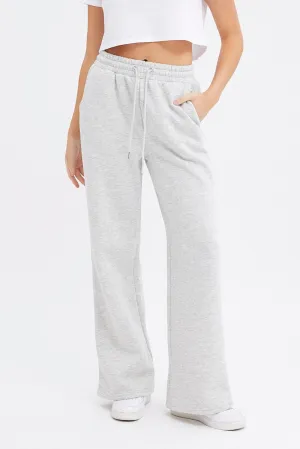 Grey Wide Leg Track Pants High Rise