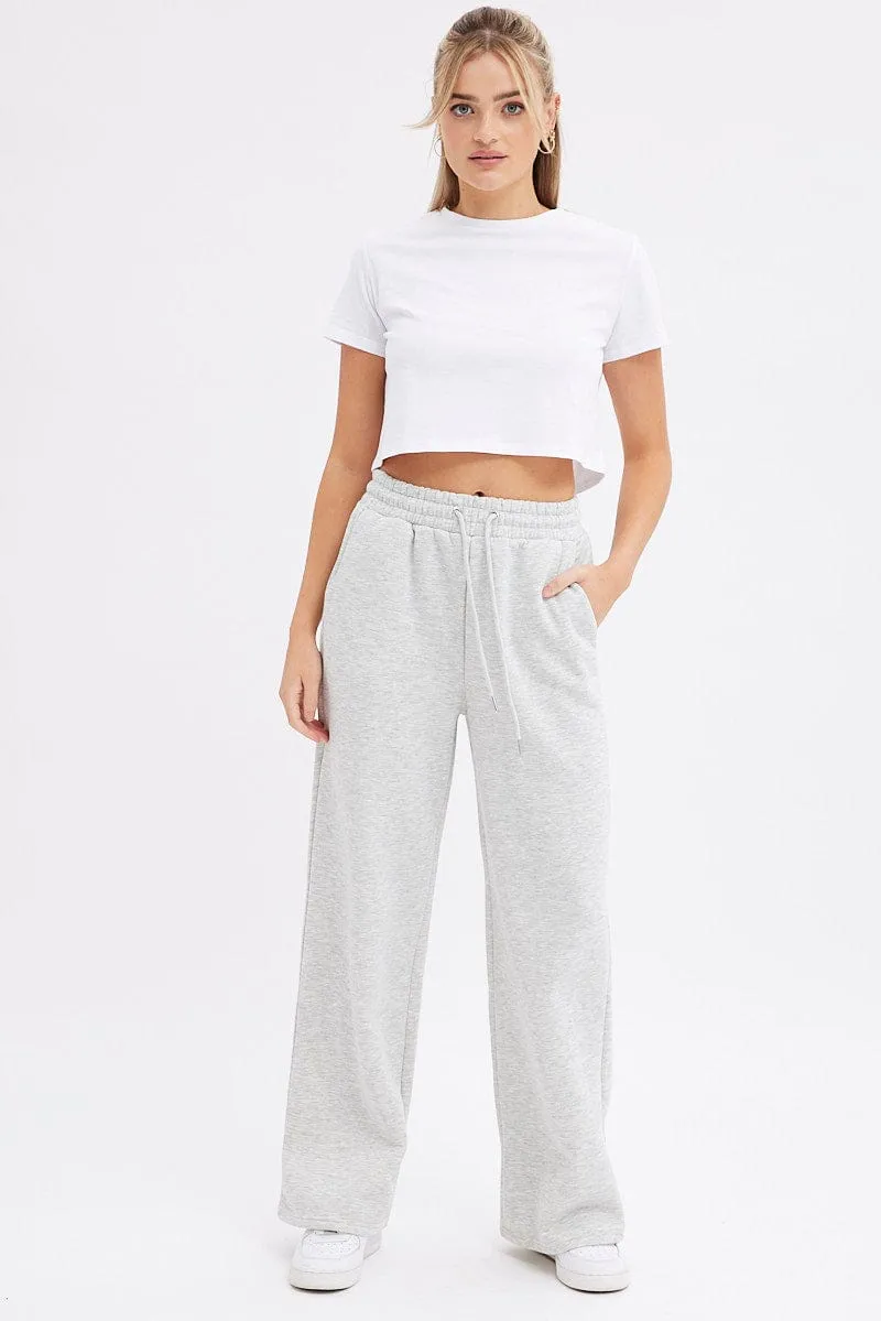 Grey Wide Leg Track Pants High Rise