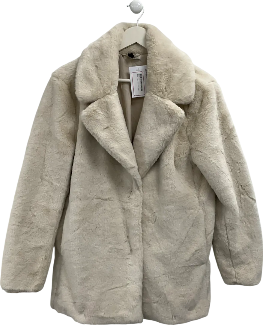 H&M Cream Faux Fur Coat UK M