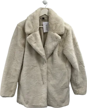 H&M Cream Faux Fur Coat UK M