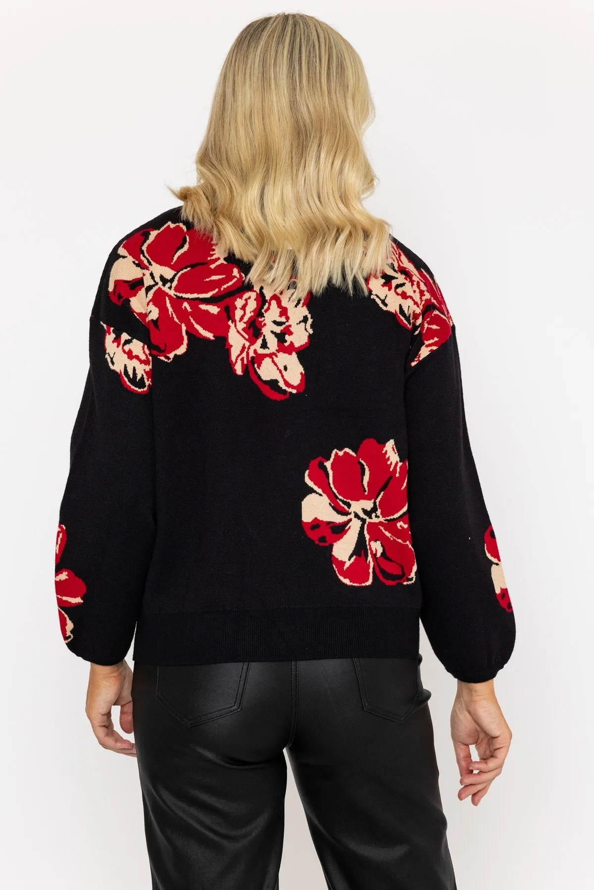 High Neck Red Flower Jumper