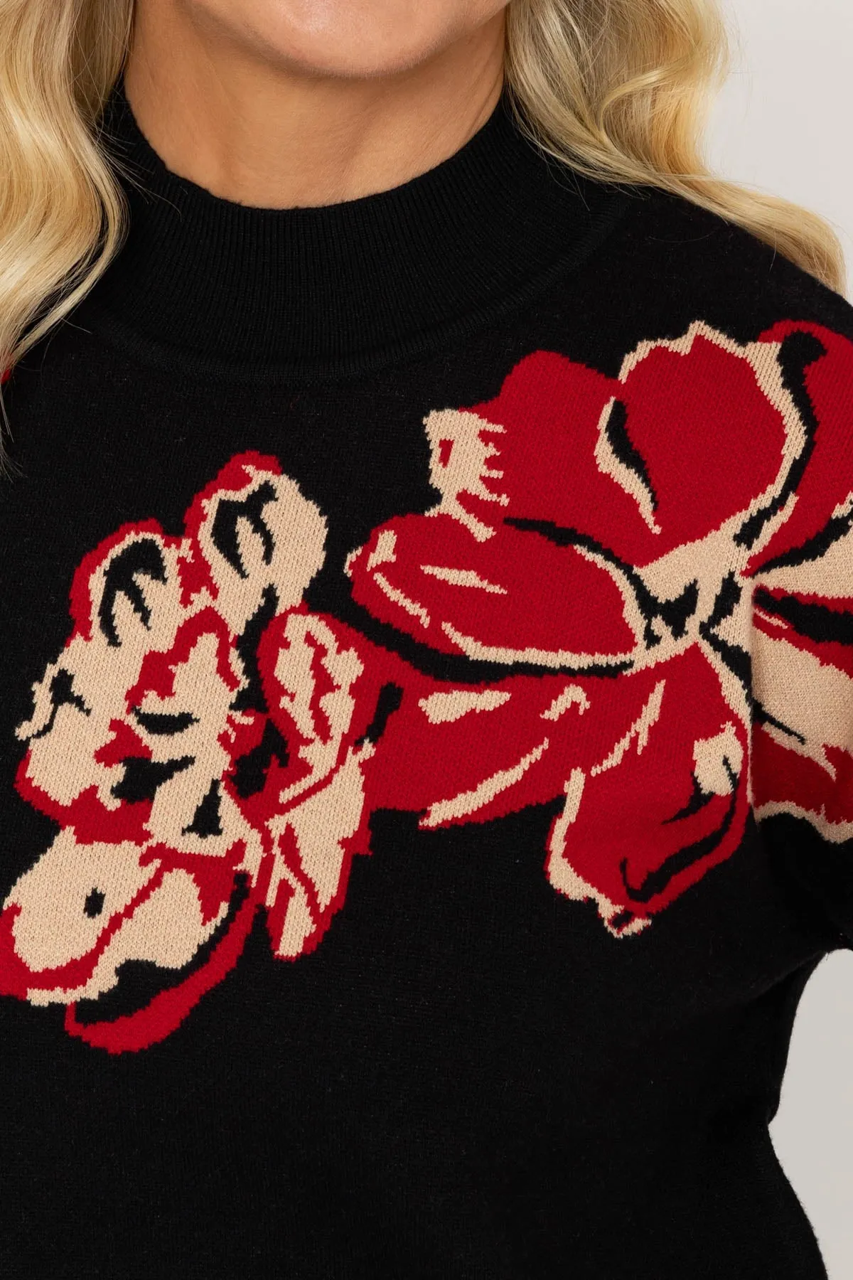 High Neck Red Flower Jumper