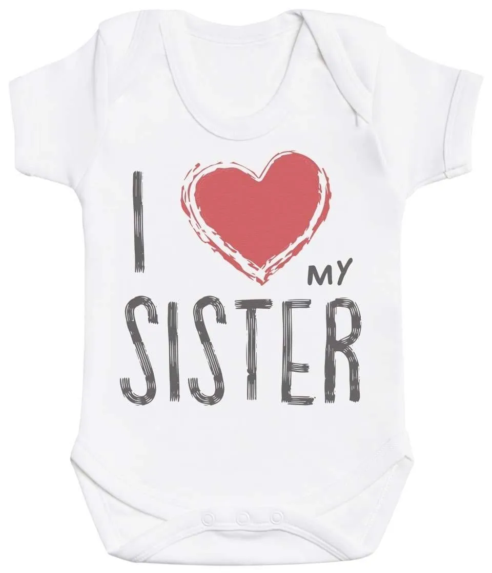I Love My Sister Red Heart - Baby Bodysuit